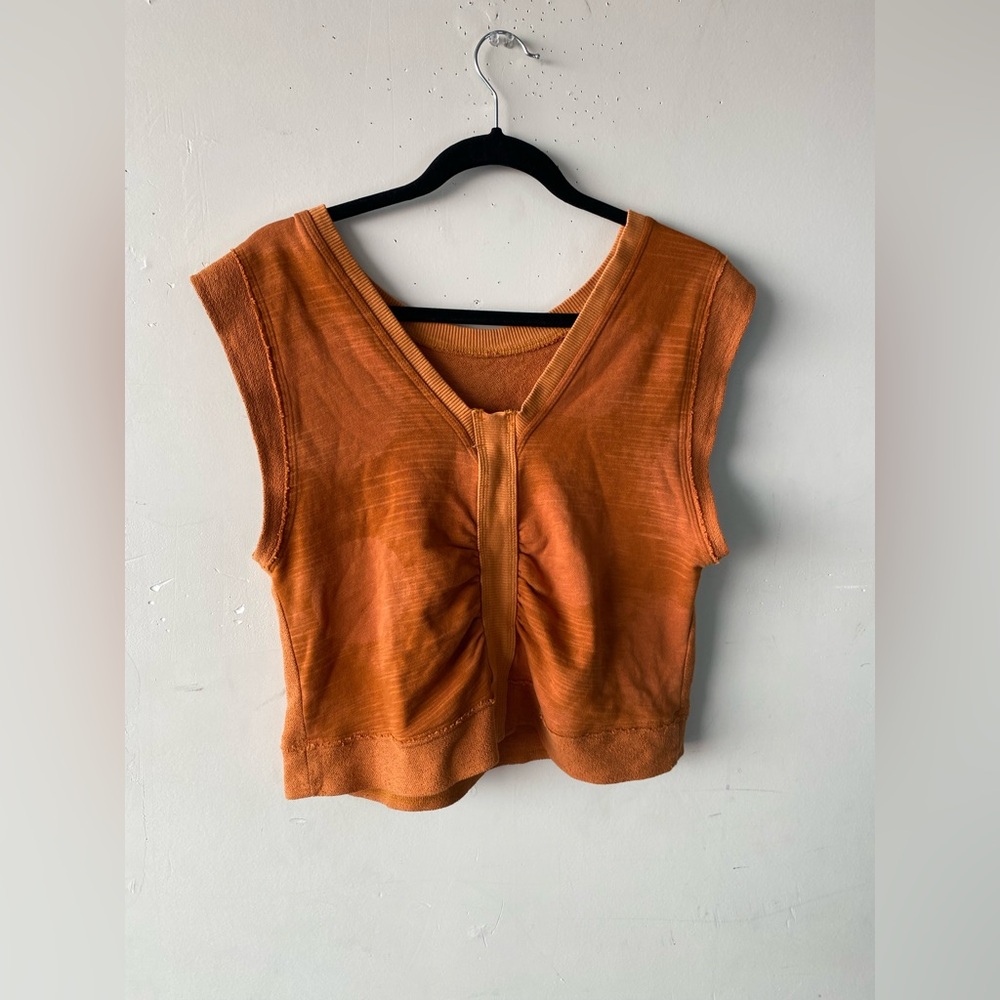 Daily Practice by Anthropologie Rust Organic Cotton Ruched Back Crop Top S - Picture 6 of 11